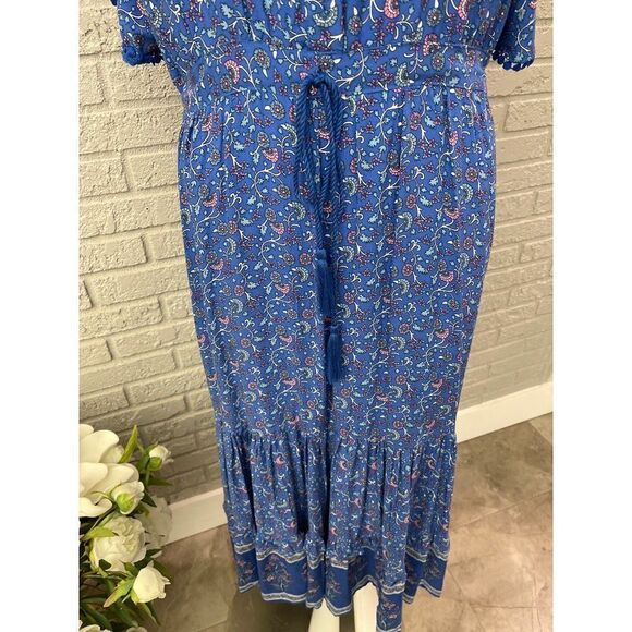 R. Vivimos Blue Floral Print Boho Maxi Dress Size 12/14 - Picture 4 of 10